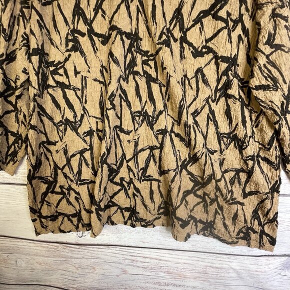 VTG Jacqueline Smith Blouse 2X Gauze Crinkle Stretch Brown Black Geometric - Picture 4 of 10
